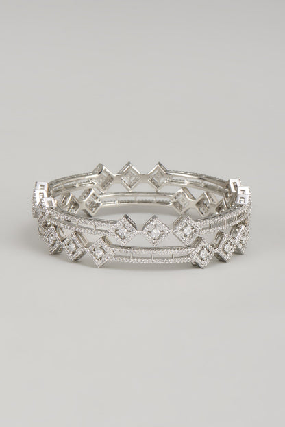 White Finish Zircon Bangles (Set Of 2)