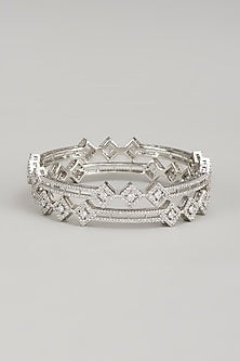 White Finish Zircon Bangles (Set Of 2)