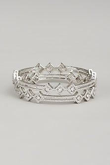 White Finish Zircon Bangles (Set Of 2)