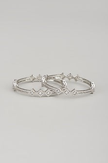 White Finish Zircon Bangles (Set Of 2)