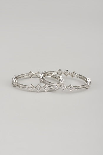 White Finish Zircon Bangles (Set Of 2)