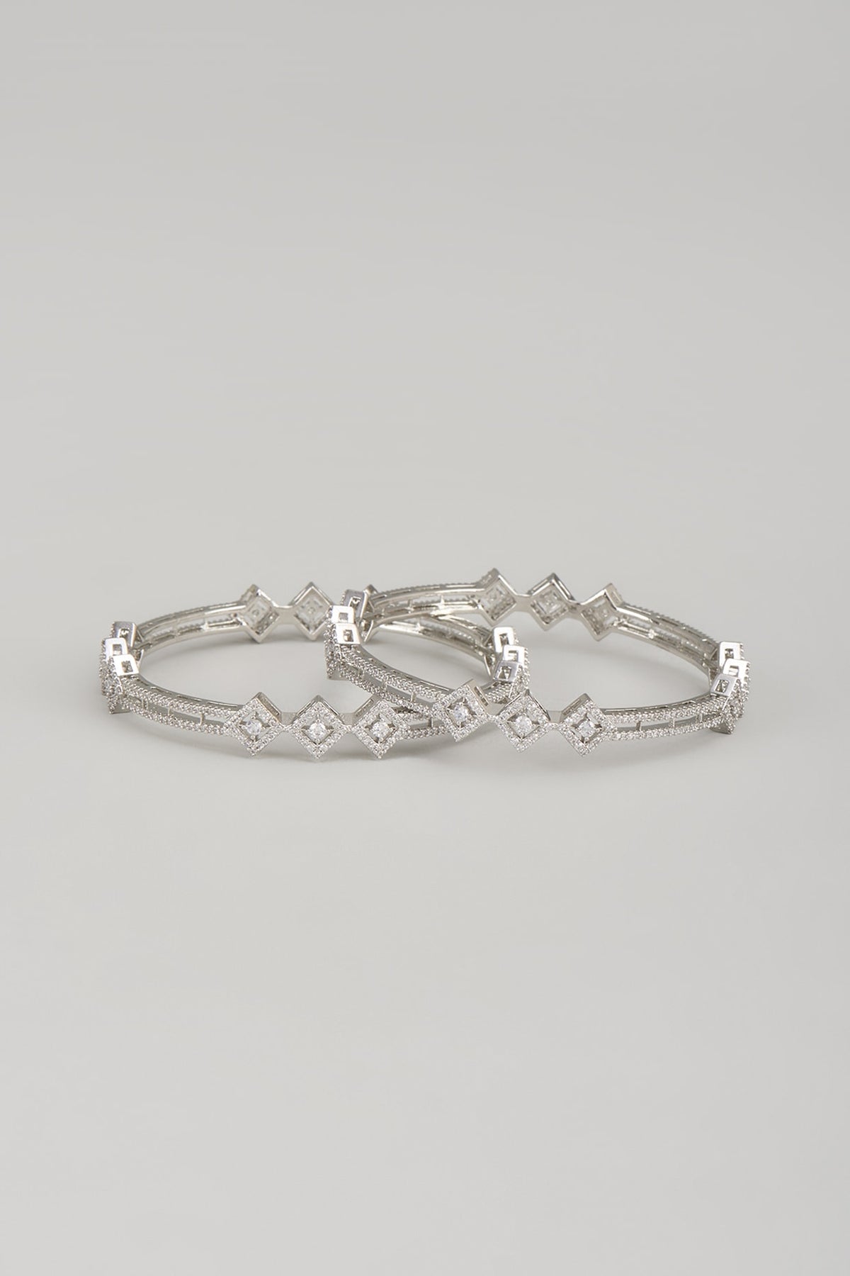White Finish Zircon Bangles (Set Of 2)