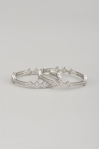 White Finish Zircon Bangles (Set Of 2)