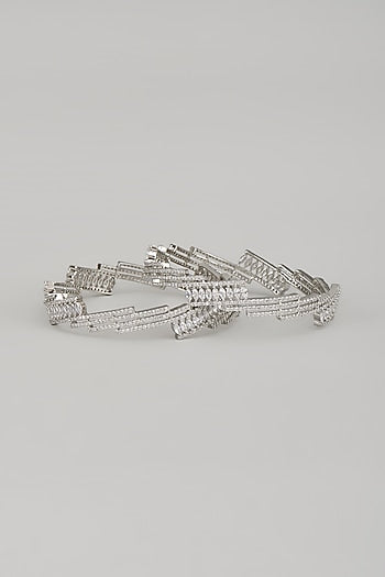 White Finish Zircon Bangles (Set Of 2)