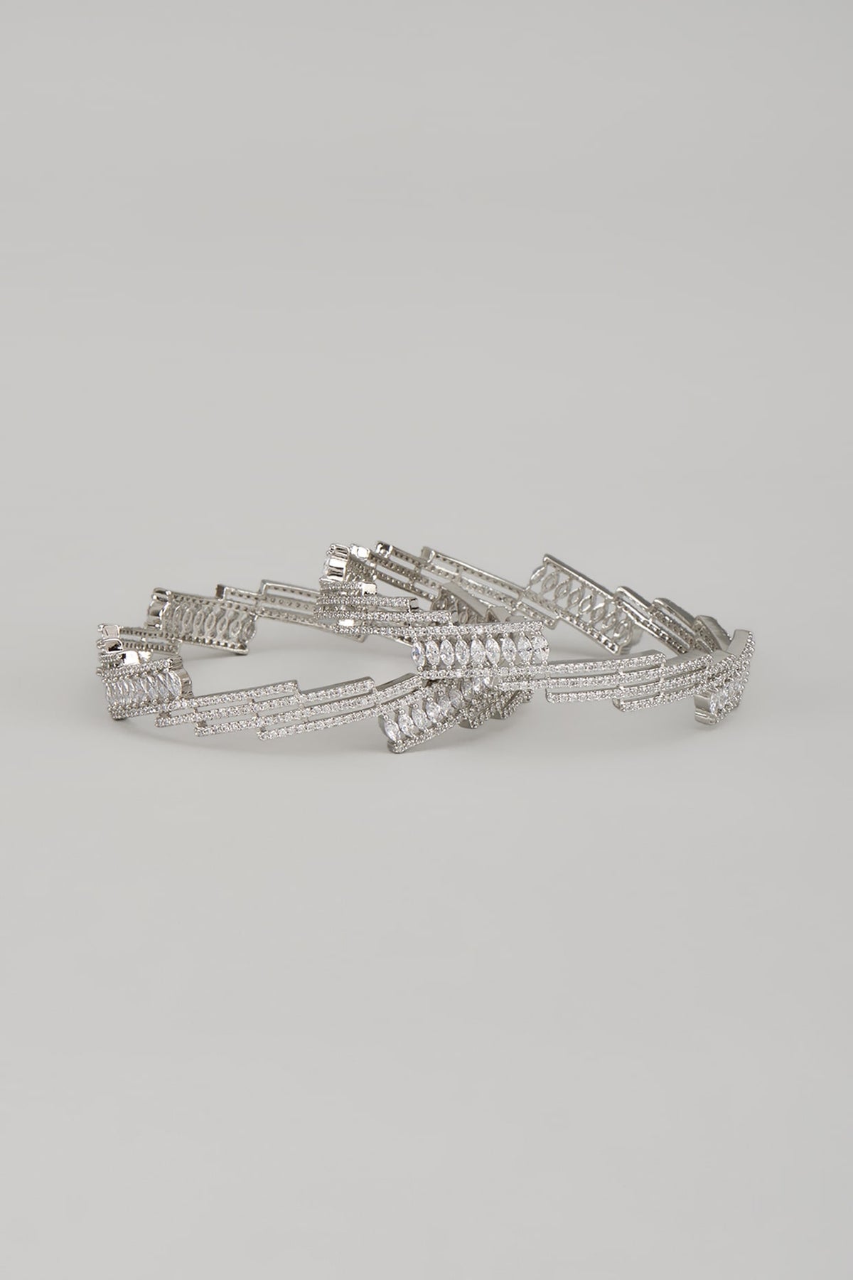White Finish Zircon Bangles (Set Of 2)
