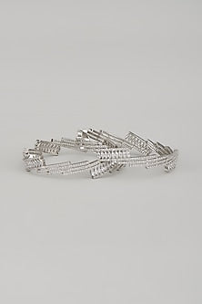 White Finish Zircon Bangles (Set Of 2)
