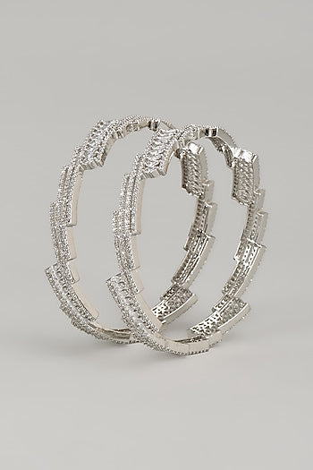 White Finish Zircon Bangles (Set Of 2)
