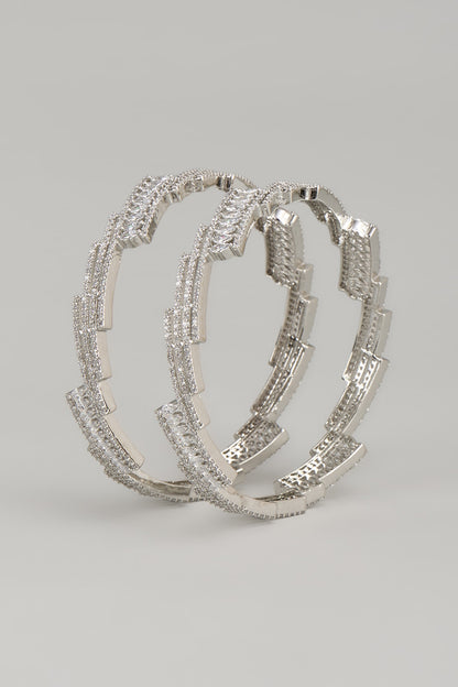 White Finish Zircon Bangles (Set Of 2)