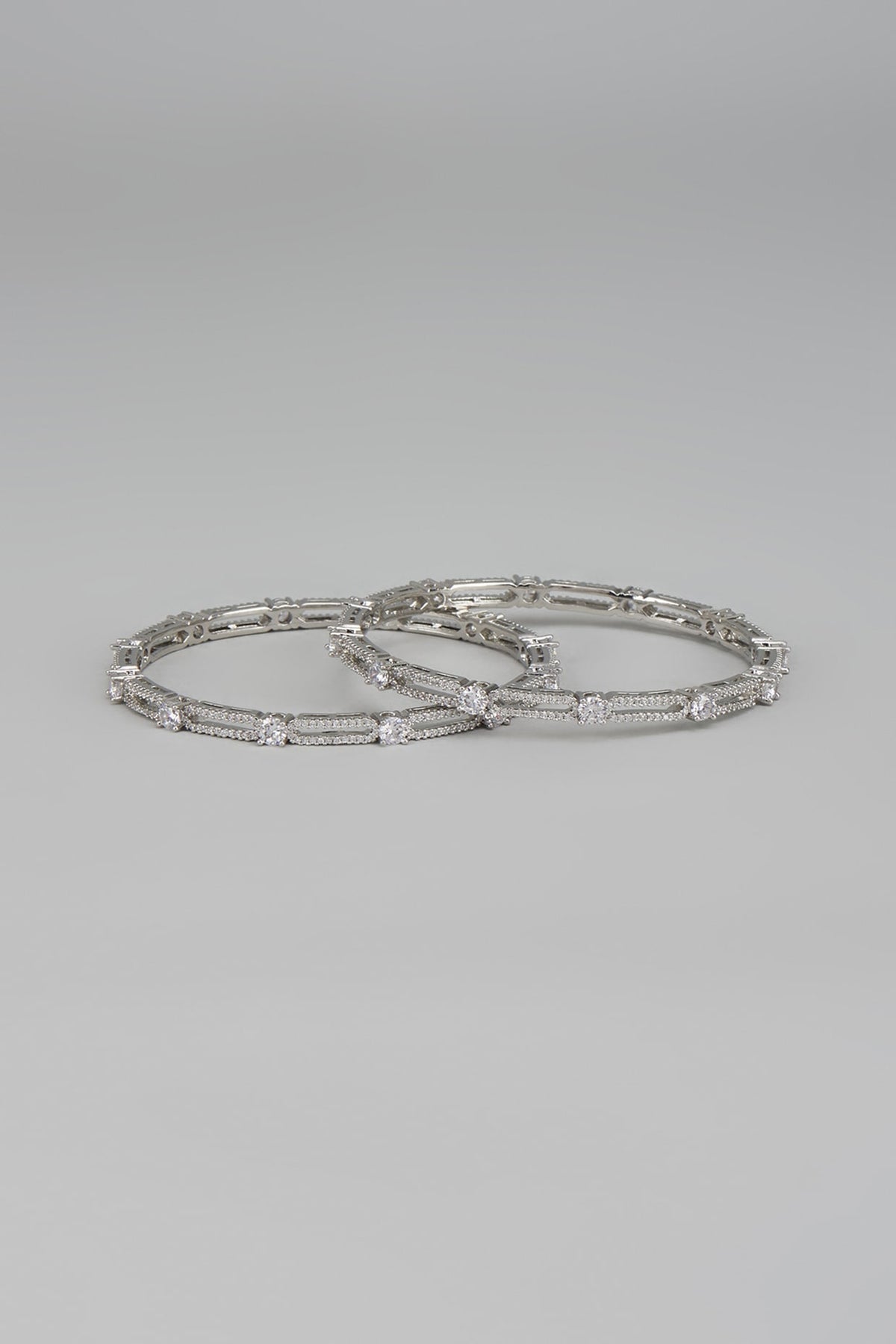 White Finish Zircon Bangles (Set Of 2)