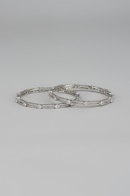 White Finish Zircon Bangles (Set Of 2)