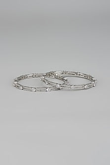 White Finish Zircon Bangles (Set Of 2)