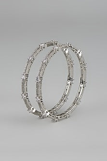 White Finish Zircon Bangles (Set Of 2)