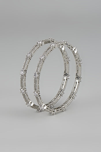 White Finish Zircon Bangles (Set Of 2)