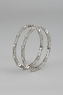 White Finish Zircon Bangles (Set Of 2)