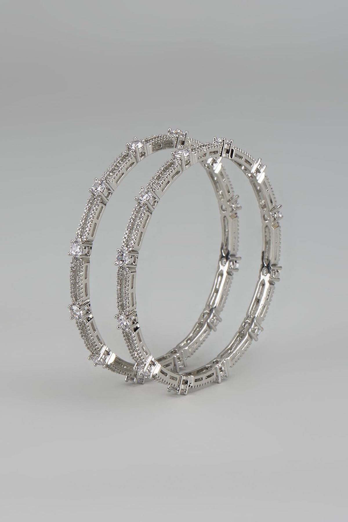 White Finish Zircon Bangles (Set Of 2)