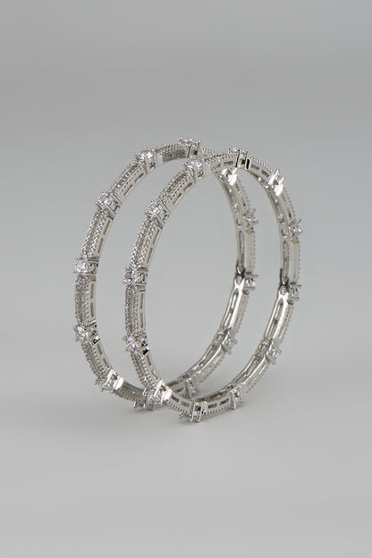 White Finish Zircon Bangles (Set Of 2)