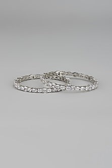 White Finish Zircon Bangles (Set Of 2)