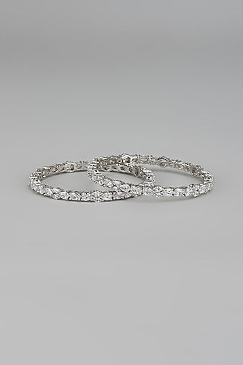 White Finish Zircon Bangles (Set Of 2)