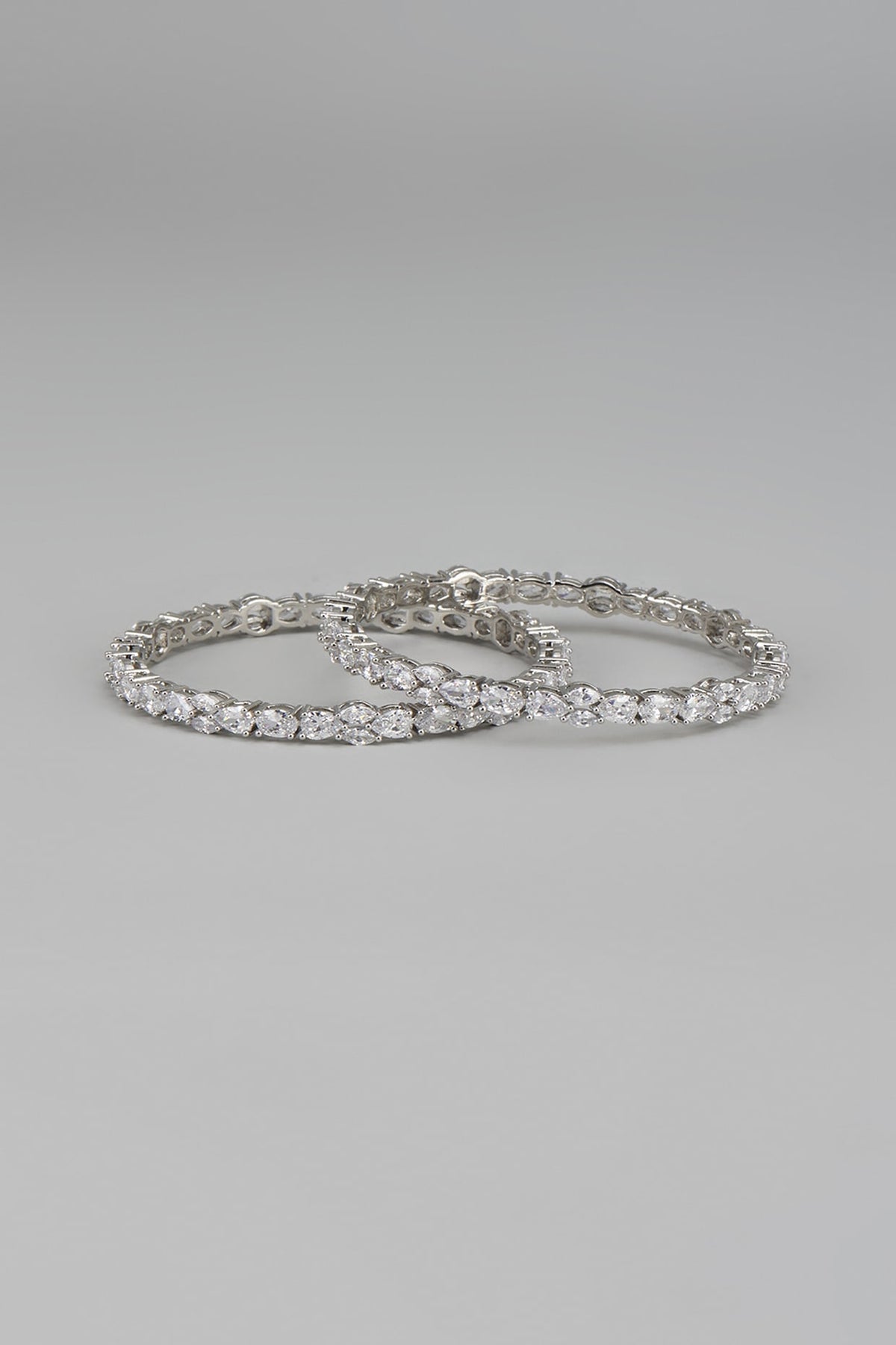 White Finish Zircon Bangles (Set Of 2)