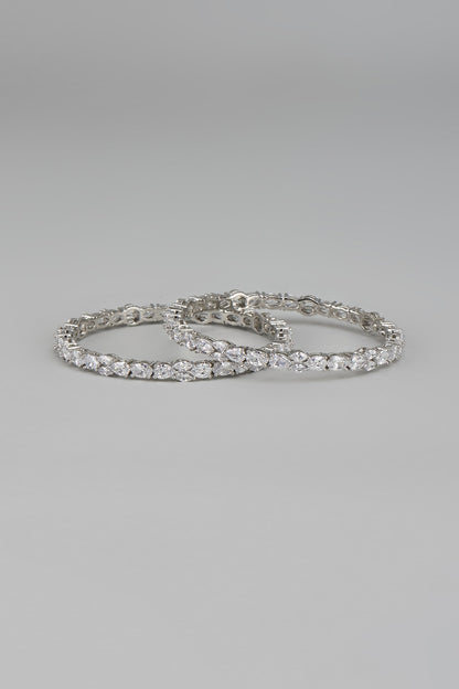 White Finish Zircon Bangles (Set Of 2)