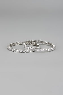 White Finish Zircon Bangles (Set Of 2)