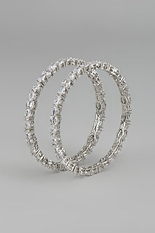 White Finish Zircon Bangles (Set Of 2)