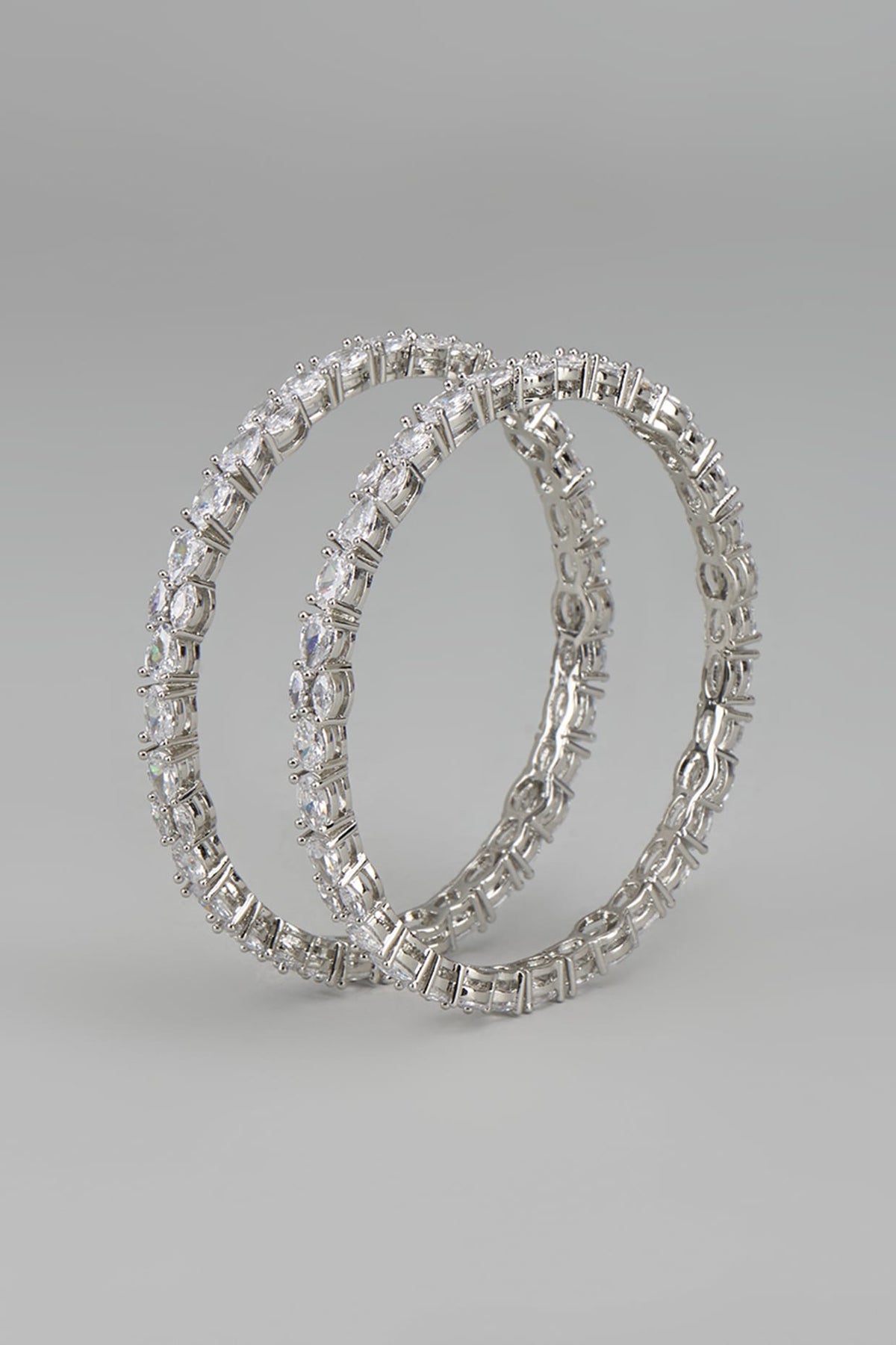 White Finish Zircon Bangles (Set Of 2)