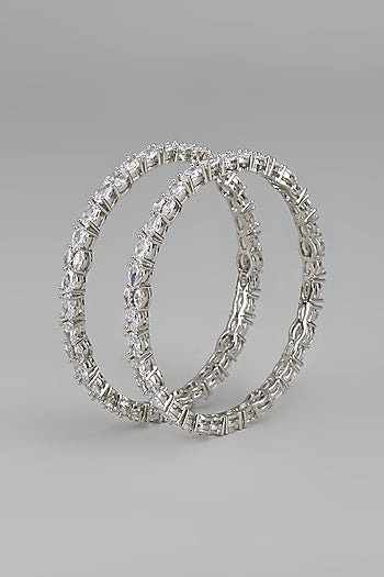 White Finish Zircon Bangles (Set Of 2)