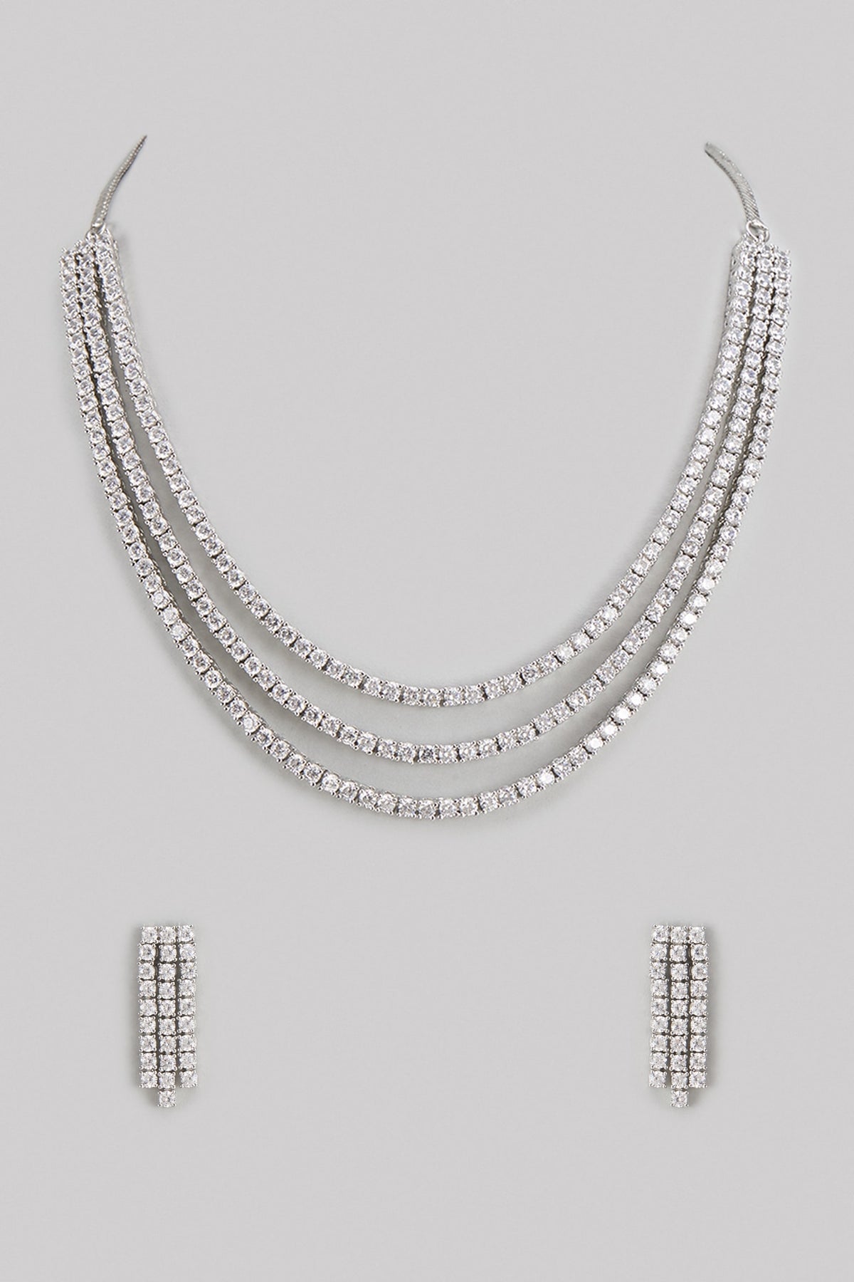 White Finish Zircon Layered Necklace Set