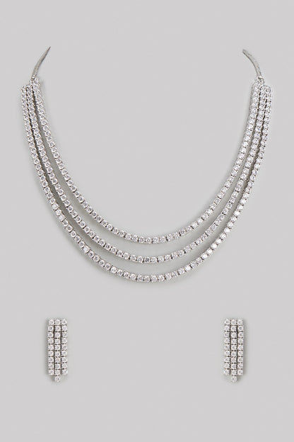 White Finish Zircon Layered Necklace Set