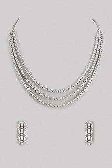 White Finish Zircon Layered Necklace Set