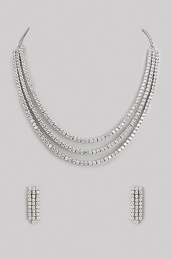 White Finish Zircon Layered Necklace Set