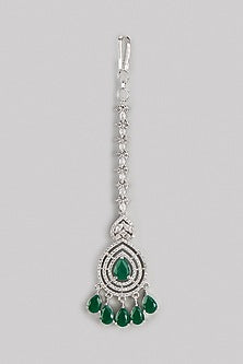 White Finish Zircon & Emerald Stone Maangtikka