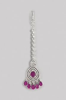 White Finish Zircon & Ruby Stone Maangtikka