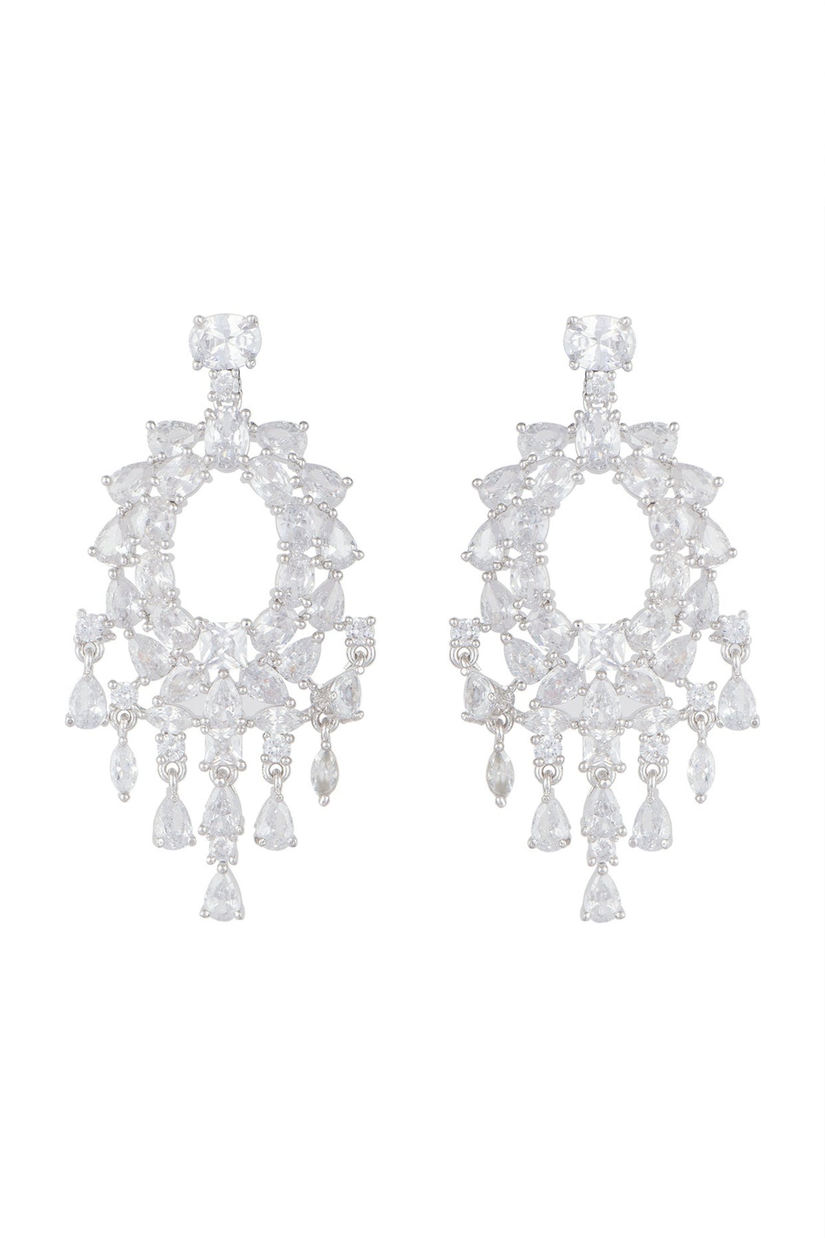 White Finish Faux Diamonds Earrings