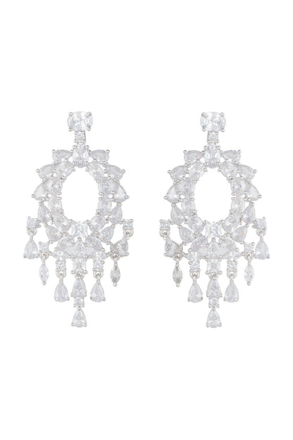 White Finish Faux Diamonds Earrings
