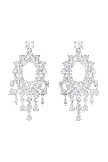 White Finish Faux Diamonds Earrings