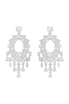 White Finish Faux Diamonds Earrings