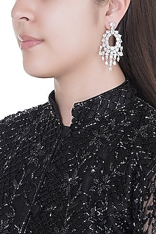 White Finish Faux Diamonds Earrings