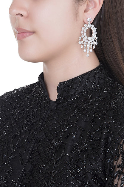 White Finish Faux Diamonds Earrings