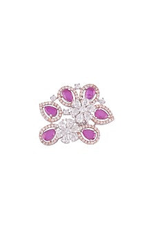 White Finish Faux Diamonds & Red Stones Ring
