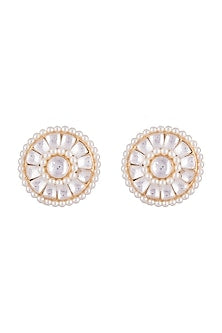 Gold Finish Faux Pearls & Kundan Stud Earrings