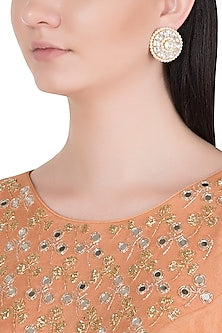 Gold Finish Faux Pearls & Kundan Stud Earrings
