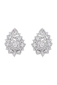 White Finish Faux Diamonds Stud Earrings