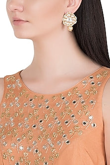 Gold Finish Faux Kundan & Pearls Earrings