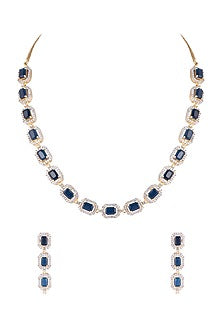Gold Finish Blue Stone Necklace Set