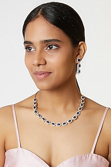 Gold Finish Blue Stone Necklace Set