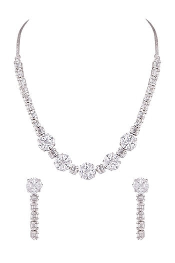 White Finish Diamond Necklace Set