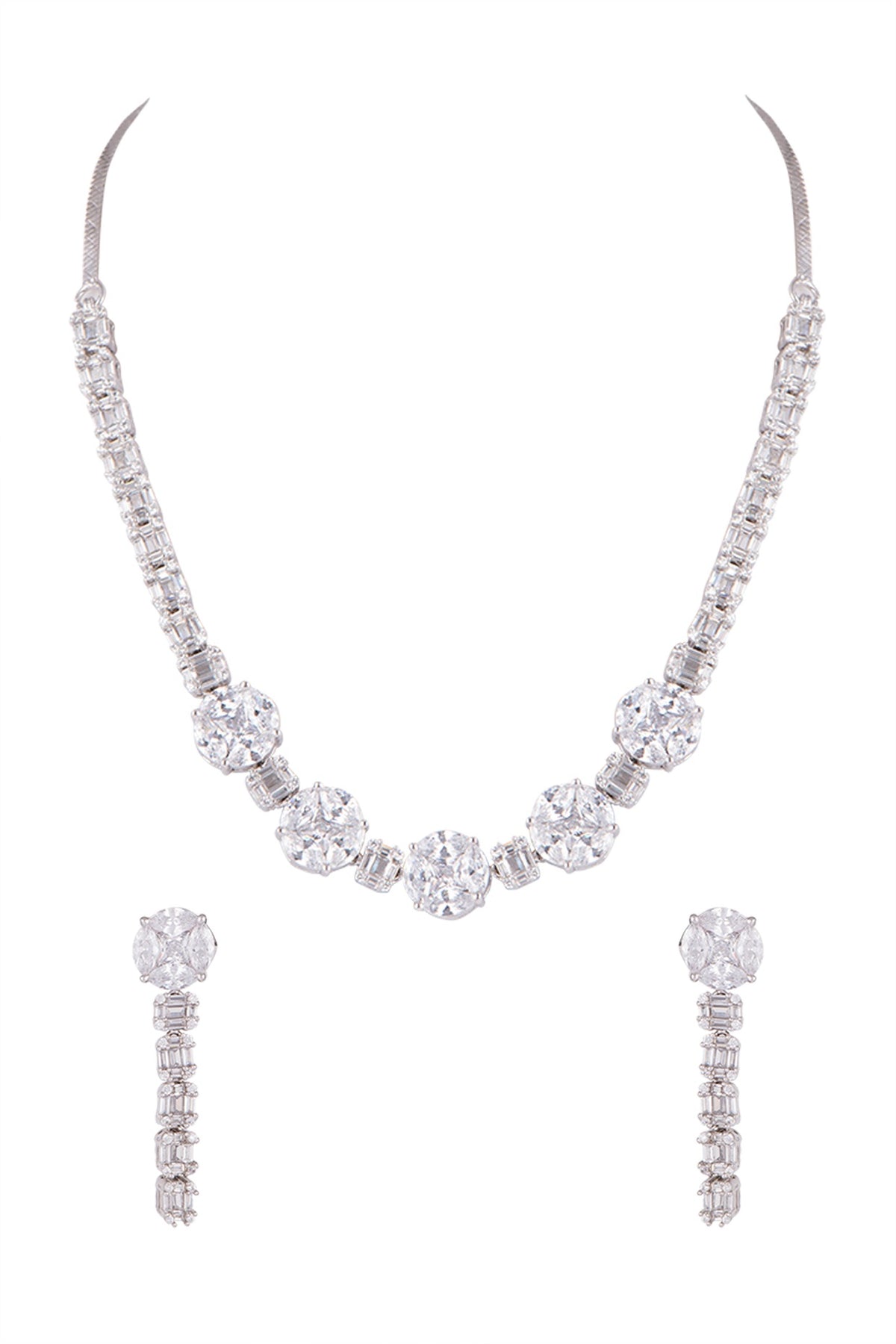 White Finish Diamond Necklace Set