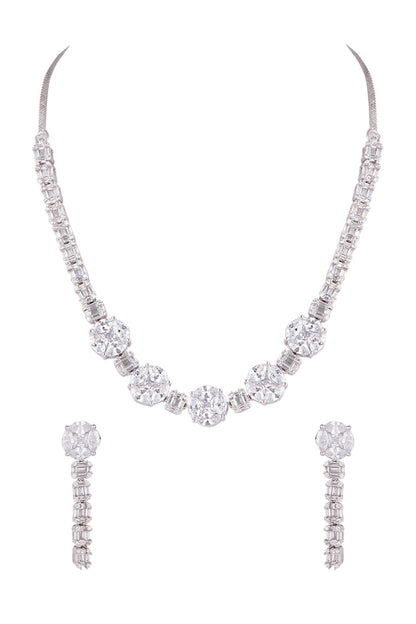 White Finish Diamond Necklace Set